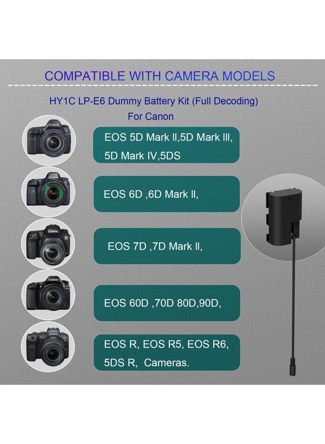 HY1C ACK-E6 AC Power Adapter LP-E6/LPE6N/LPE6NH Dummy Battery Kit for Canon EOS R, R5, R6, R7, 5D Mark III IV, 6D, 7D, R6 5D 6D 7D Mark II, 90D 80D 70D Cameras. - Image 2