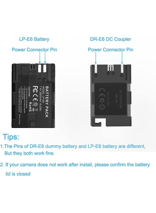 HY1C ACK-E6 AC Power Adapter LP-E6/LPE6N/LPE6NH Dummy Battery Kit for Canon EOS R, R5, R6, R7, 5D Mark III IV, 6D, 7D, R6 5D 6D 7D Mark II, 90D 80D 70D Cameras. - Image 3