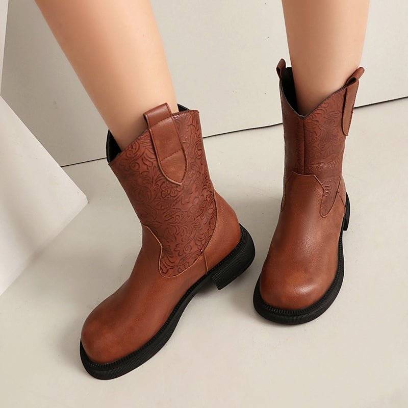 2024 Wish Casual Low-Heeled Western Boots 40-43 Round Head One Pedal Low-Heeled Women'S Boots - Image 4