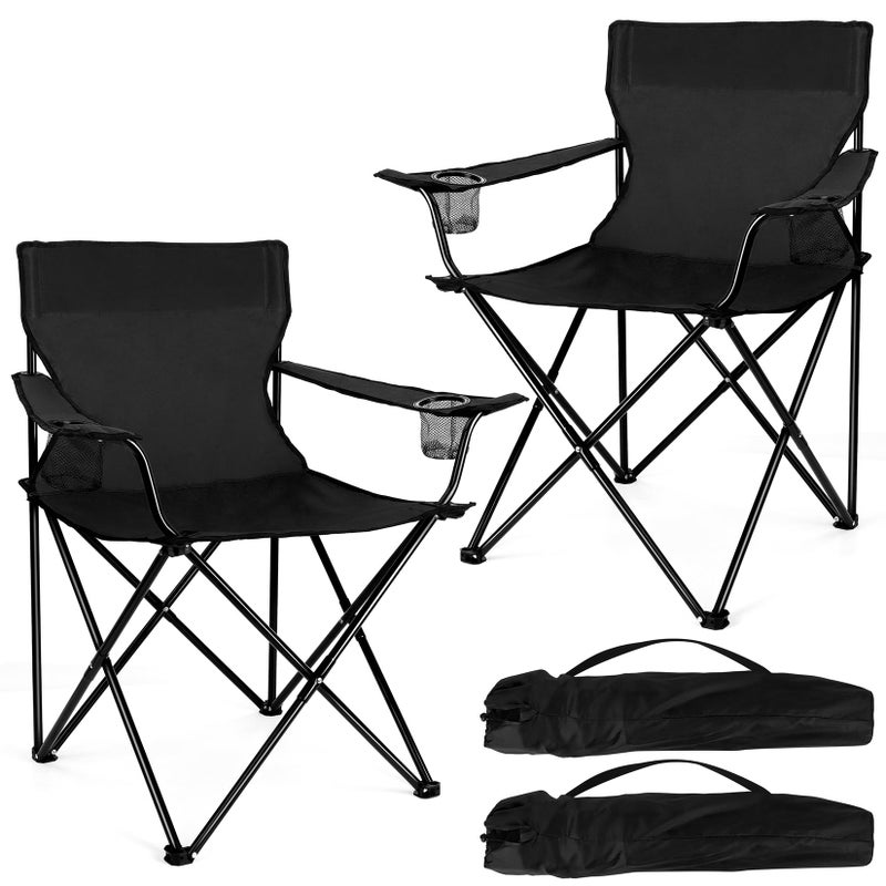 Joyfair Portable Camping Chair, Outdoor Lawn Folding Chairs for Adults, Heavy Duty Large Foldable Chairs for Beach, Fishing, Tailgating and More Outdoor Sport, Carry Bag & Cup Holder (2, Black) - Image 1