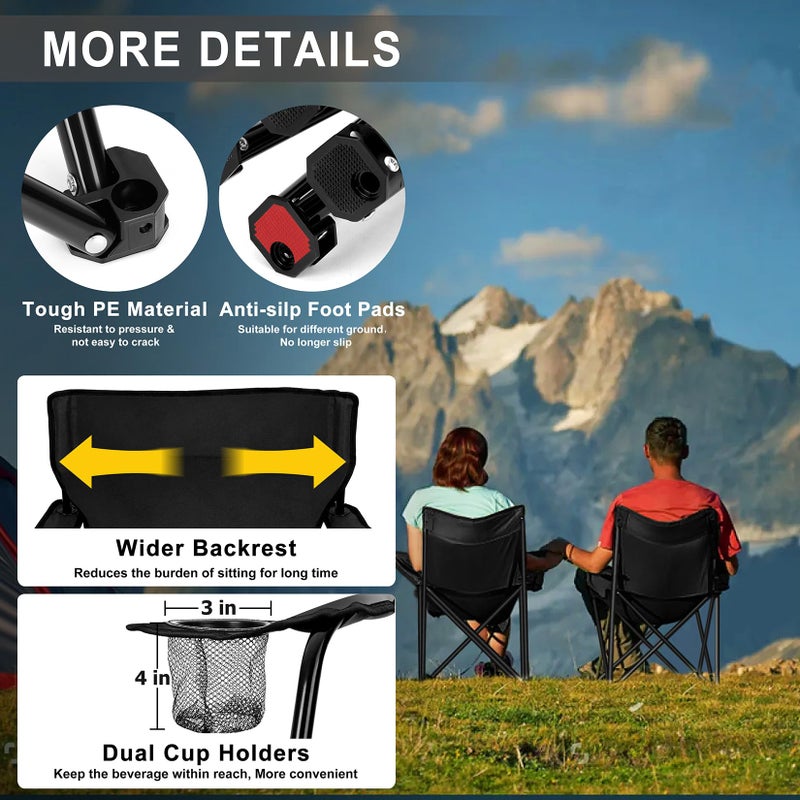 Joyfair Portable Camping Chair, Outdoor Lawn Folding Chairs for Adults, Heavy Duty Large Foldable Chairs for Beach, Fishing, Tailgating and More Outdoor Sport, Carry Bag & Cup Holder (2, Black) - Image 5