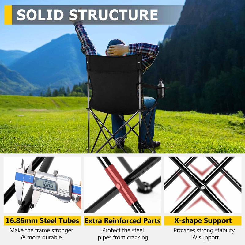 Joyfair Portable Camping Chair, Outdoor Lawn Folding Chairs for Adults, Heavy Duty Large Foldable Chairs for Beach, Fishing, Tailgating and More Outdoor Sport, Carry Bag & Cup Holder (2, Black) - Image 2