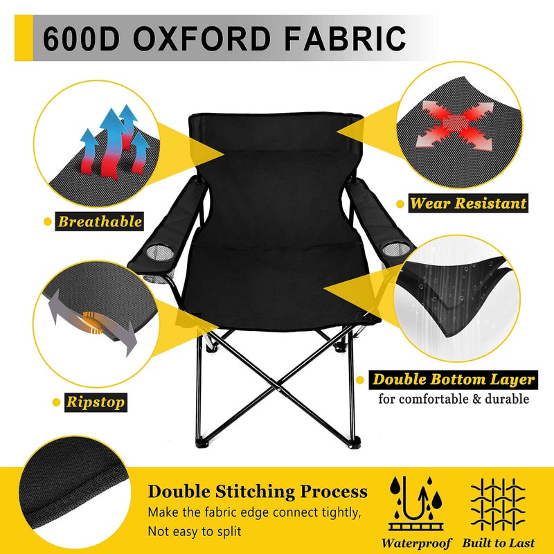 Joyfair Portable Camping Chair, Outdoor Lawn Folding Chairs for Adults, Heavy Duty Large Foldable Chairs for Beach, Fishing, Tailgating and More Outdoor Sport, Carry Bag & Cup Holder (2, Black) - Image 4