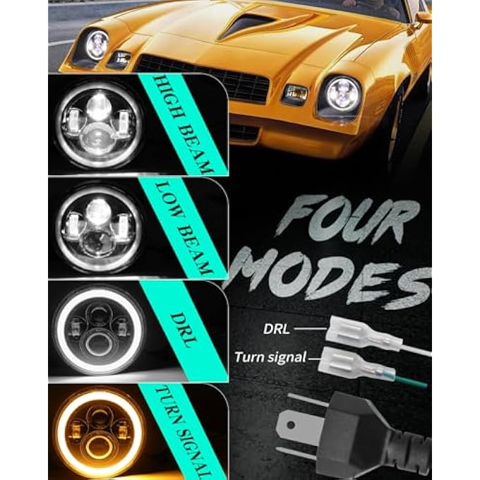 ZIMABLUE 7 Inch Led Headlight Round 2Pc Projector 7 Inch Halo Led Headlight H6024 Dot Approved HiLo Beam Drl Amber Turn Signal Compatible With Jeep Wrangler Jk Tj Cj Compatible With Chevy And Miata - Image 4