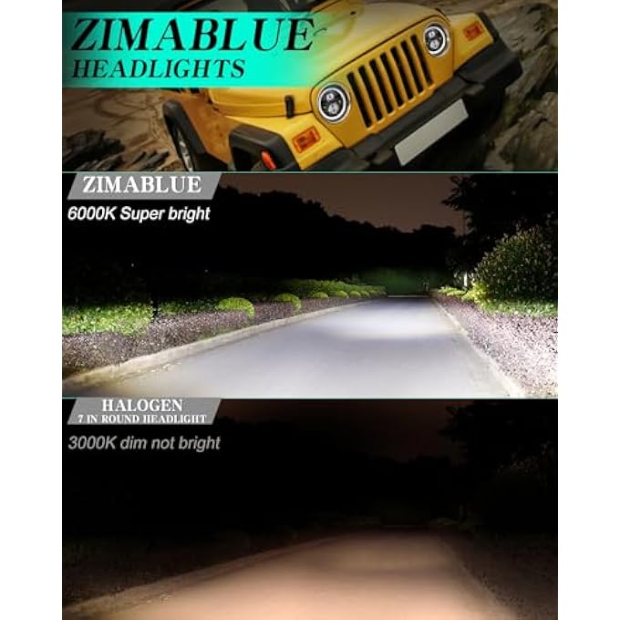 ZIMABLUE 7 Inch Led Headlight Round 2Pc Projector 7 Inch Halo Led Headlight H6024 Dot Approved HiLo Beam Drl Amber Turn Signal Compatible With Jeep Wrangler Jk Tj Cj Compatible With Chevy And Miata - Image 3