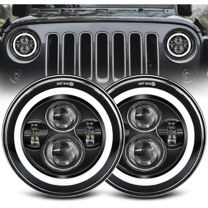 ZIMABLUE 7 Inch Led Headlight Round 2Pc Projector 7 Inch Halo Led Headlight H6024 Dot Approved HiLo Beam Drl Amber Turn Signal Compatible With Jeep Wrangler Jk Tj Cj Compatible With Chevy And Miata - Image 2