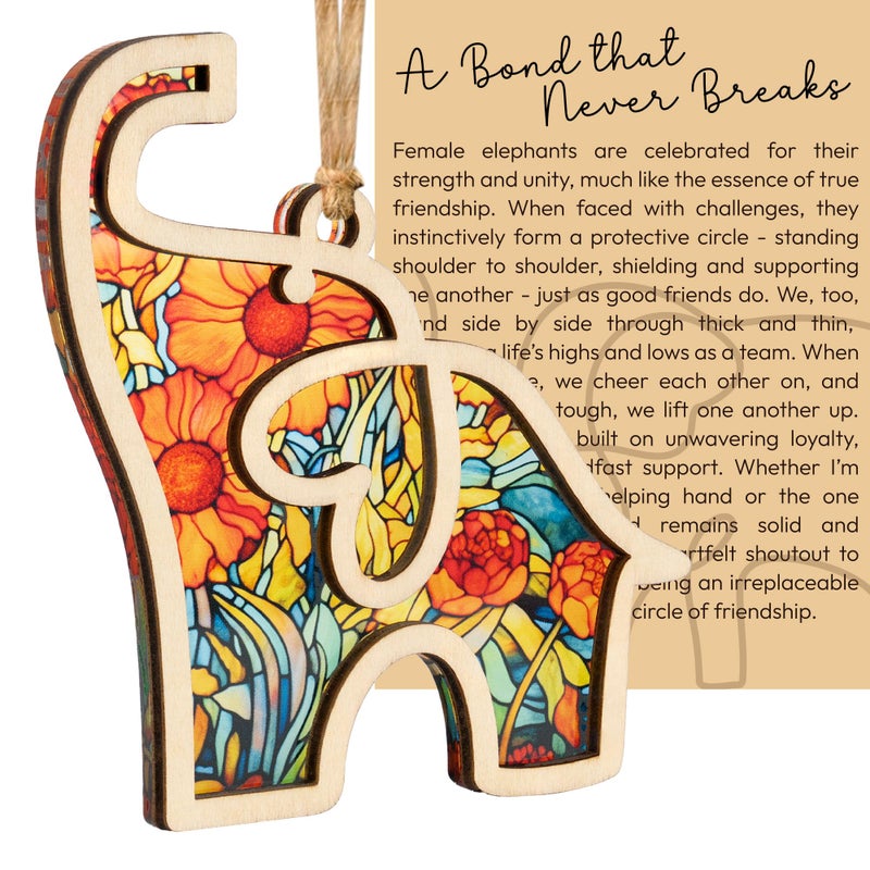 Sensemory Friendship Elephant Suncatcher Acrylic Ornament with Story Card| Sisterhood Elephant Ornament for Women Tribe, Friendship Gifts for Best Friends and Sisters, Unique Elephant Ornament for Special Bond - Image 1