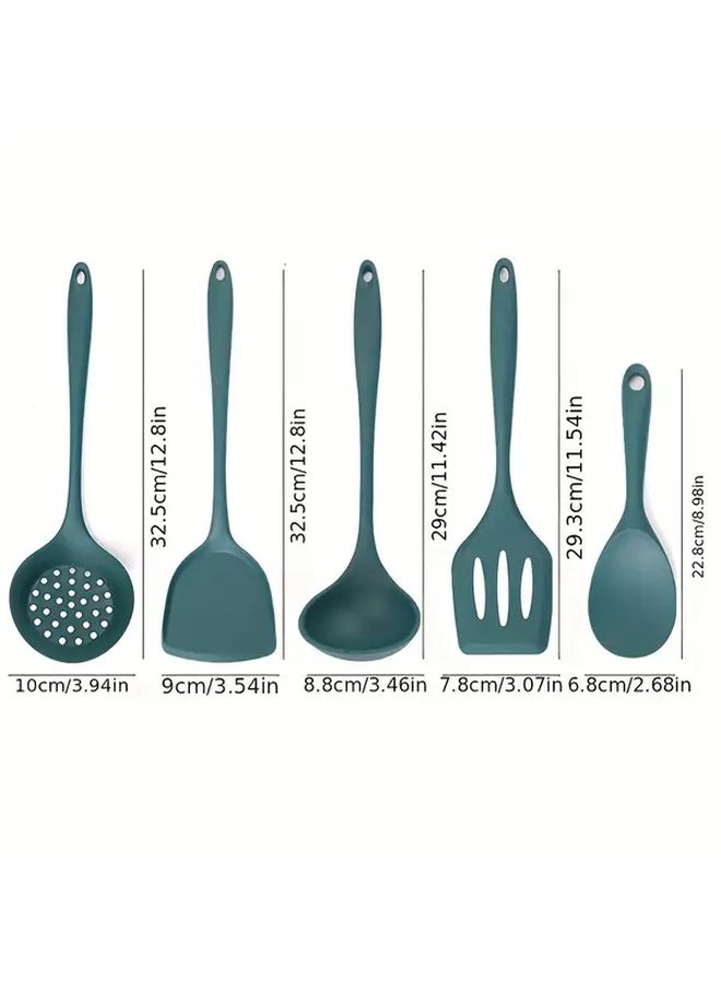 Black Silicone Kitchen Cooking Set 5pcs One Piece Design Heat Resistant Easy Clean Includes Spatula Soup Ladle For Meal Prep - Image 3
