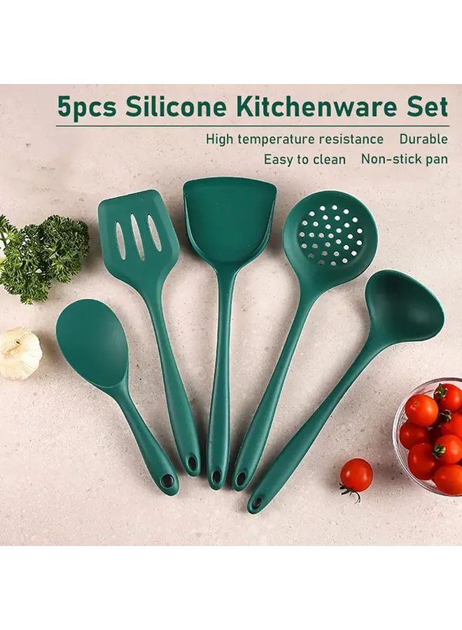 Black Silicone Kitchen Cooking Set 5pcs One Piece Design Heat Resistant Easy Clean Includes Spatula Soup Ladle For Meal Prep - Image 1