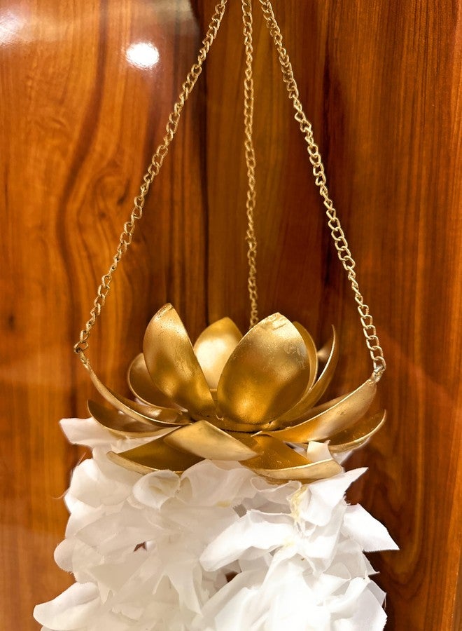 AGAAS ENTERPRISES Beautiful Metal Hanging Lotus Diwali Hanging Diya with Flower Decoration Wedding Decor Indoor Outdoor Home Decoration Gift Item - Image 3