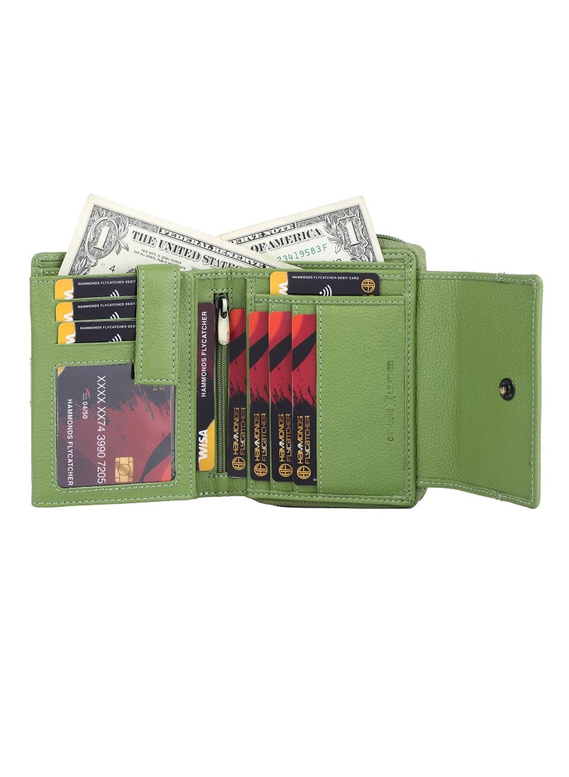 HAMMONDS FLYCATCHER Leather Ladies Wallet - Emerald Green - 14 Card Slots - RFID Protection - 3 ID Card Slots - Women's Wallet - Button Closure -Daily Use, Women Money Purse | LW5003_PRT_GRN | S3NZ  - Image 2