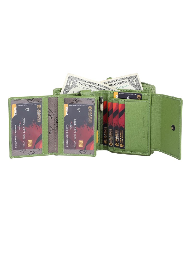 HAMMONDS FLYCATCHER Leather Ladies Wallet - Emerald Green - 14 Card Slots - RFID Protection - 3 ID Card Slots - Women's Wallet - Button Closure -Daily Use, Women Money Purse | LW5003_PRT_GRN | S3NZ  - Image 3