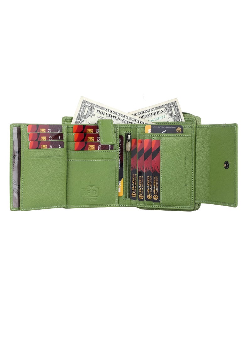 HAMMONDS FLYCATCHER Leather Ladies Wallet - Emerald Green - 14 Card Slots - RFID Protection - 3 ID Card Slots - Women's Wallet - Button Closure -Daily Use, Women Money Purse | LW5003_PRT_GRN | S3NZ  - Image 4