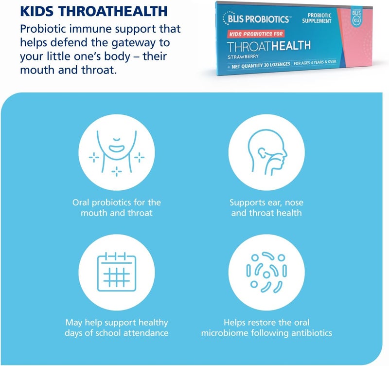 BLIS Probiotics Kids ThroatHealth Oral Probiotics K12 Probiotic Formula Available 125 Billion Cfu Throat Immunity Support and Oral Health for Kids Sugar Free Lozenges 30 Day Supply - Image 2