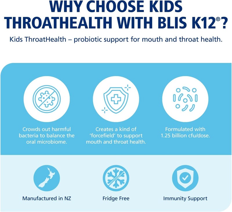 BLIS Probiotics Kids ThroatHealth Oral Probiotics K12 Probiotic Formula Available 125 Billion Cfu Throat Immunity Support and Oral Health for Kids Sugar Free Lozenges 30 Day Supply - Image 4
