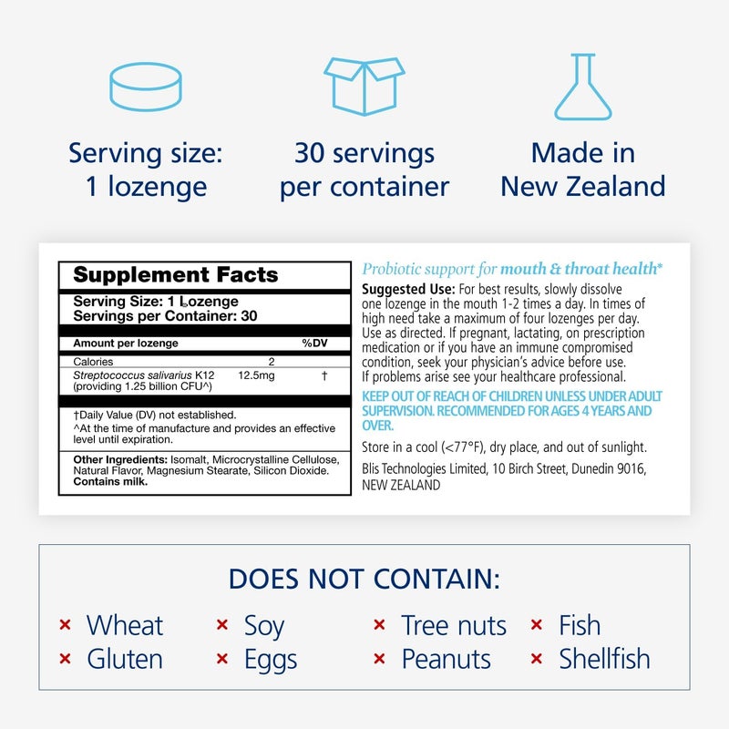 BLIS Probiotics Kids ThroatHealth Oral Probiotics K12 Probiotic Formula Available 125 Billion Cfu Throat Immunity Support and Oral Health for Kids Sugar Free Lozenges 30 Day Supply - Image 3