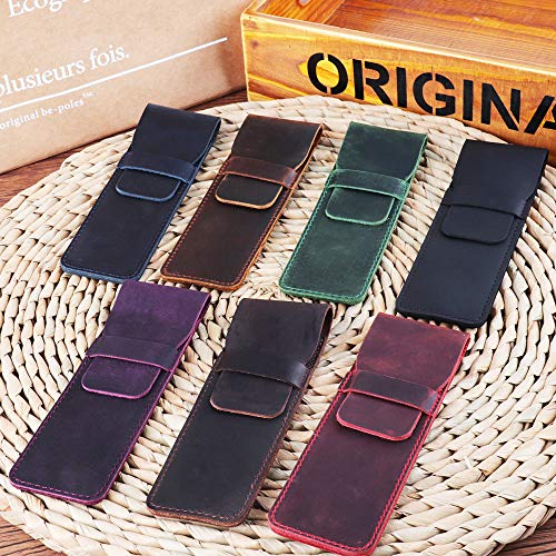 Jurxy Leather Pen Case Holder Handmade Fountain Multi Pens Pouch Crazy Horse Leather Pen Protective Sleeve Cover Large – Brown - Image 5