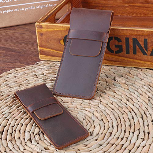 Jurxy Leather Pen Case Holder Handmade Fountain Multi Pens Pouch Crazy Horse Leather Pen Protective Sleeve Cover Large – Brown - Image 3