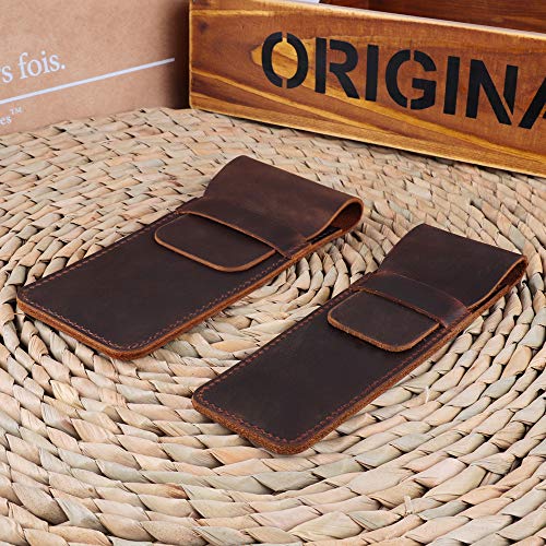Jurxy Leather Pen Case Holder Handmade Fountain Multi Pens Pouch Crazy Horse Leather Pen Protective Sleeve Cover Large – Brown - Image 4