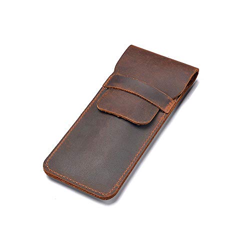 Jurxy Leather Pen Case Holder Handmade Fountain Multi Pens Pouch Crazy Horse Leather Pen Protective Sleeve Cover Large – Brown - Image 1
