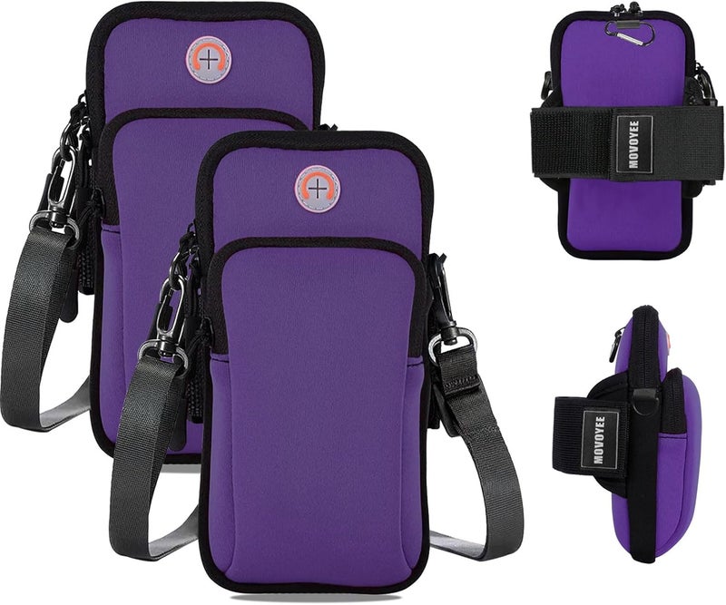 MOVOYEE Phone Holder for Running Armband,2 Pack Cell Phone Crossbody Bags for Women Kids,iPhone 16 16e 15 14 13 12 11 Pro Max Xs Xr X Plus Mini Galaxy Ultra S25 Note Key Pouch Workout Sports Arm Band - Image 1