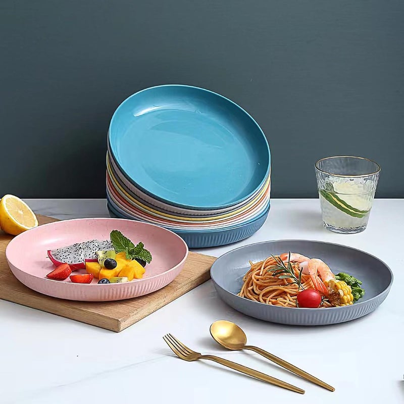 Takositio Wheat Straw Plate Unbreakable Dinner Plates Set Dishwasher Microwave Safe Plastic Dish Reusable Lightweight Dish for Kitchen Camping Random Color Pack of 4 - Image 5