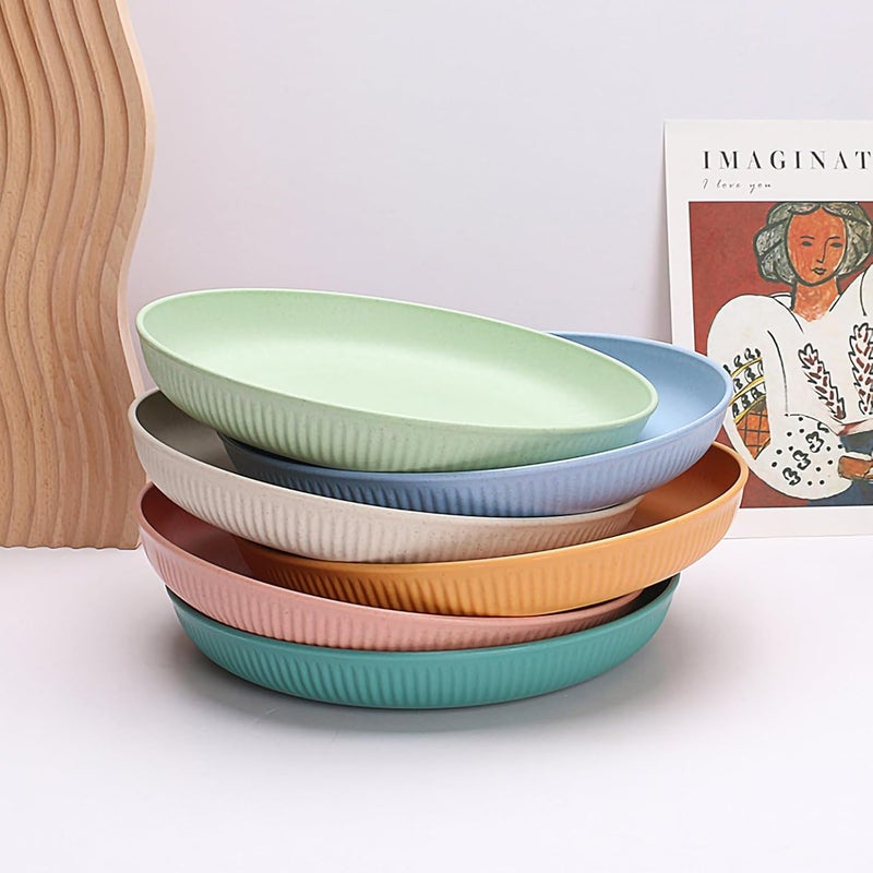 Takositio Wheat Straw Plate Unbreakable Dinner Plates Set Dishwasher Microwave Safe Plastic Dish Reusable Lightweight Dish for Kitchen Camping Random Color Pack of 4 - Image 3