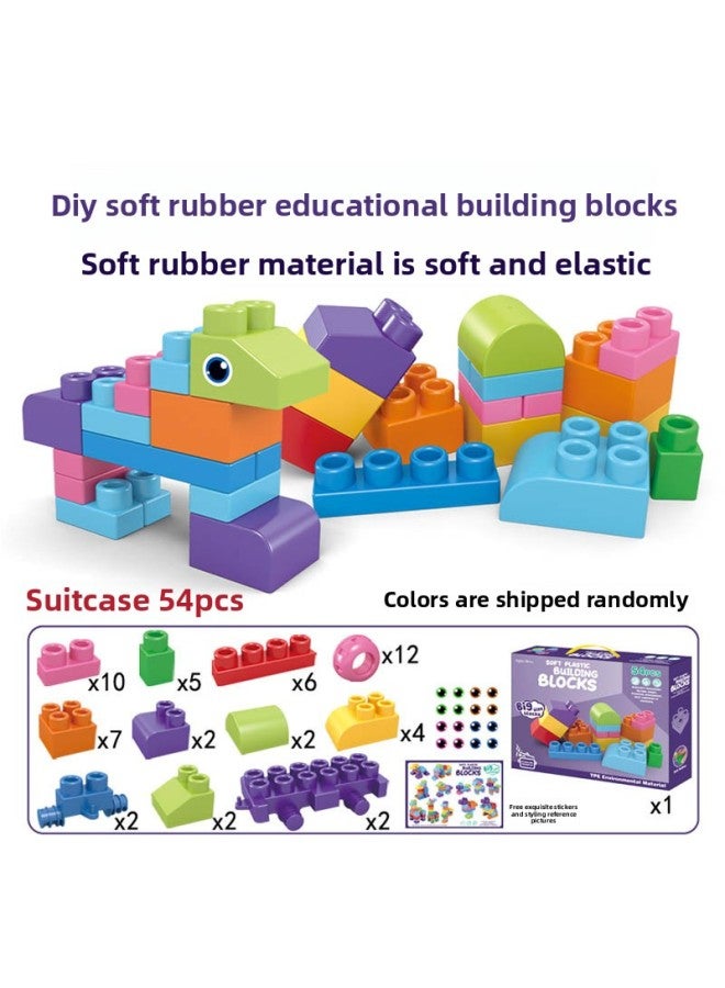 Children's Soft Rubber DIY Assembling Building Blocks Toy Soft Rubber Large Particle Building Blocks Early Education Educational Teether Toy-Color:Large Particle Soft Rubber Building Blocks (54PCs)