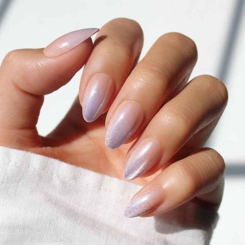Glamnetic Press On Nails - Polar Day Fake Nails | Short Almond Fake Nails with OmbrÃ© Lilac Tips and Glossy Velvet Finish, Salon Quality | 15 Sizes - 30 Nail Kit with Glue - Image 1