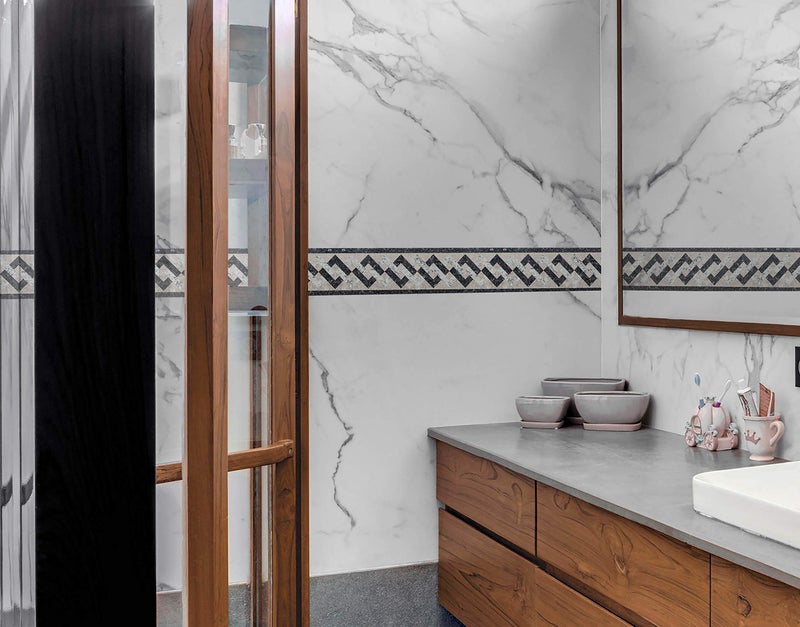 WallDesign Decor Border Sticker - Marble Stone Interlink Pattern - 3 inch by 10 ft - for Bathroom, Kitchen, Living Room Wall - Glossy Laminated Waterproof PVC Roll - Image 4