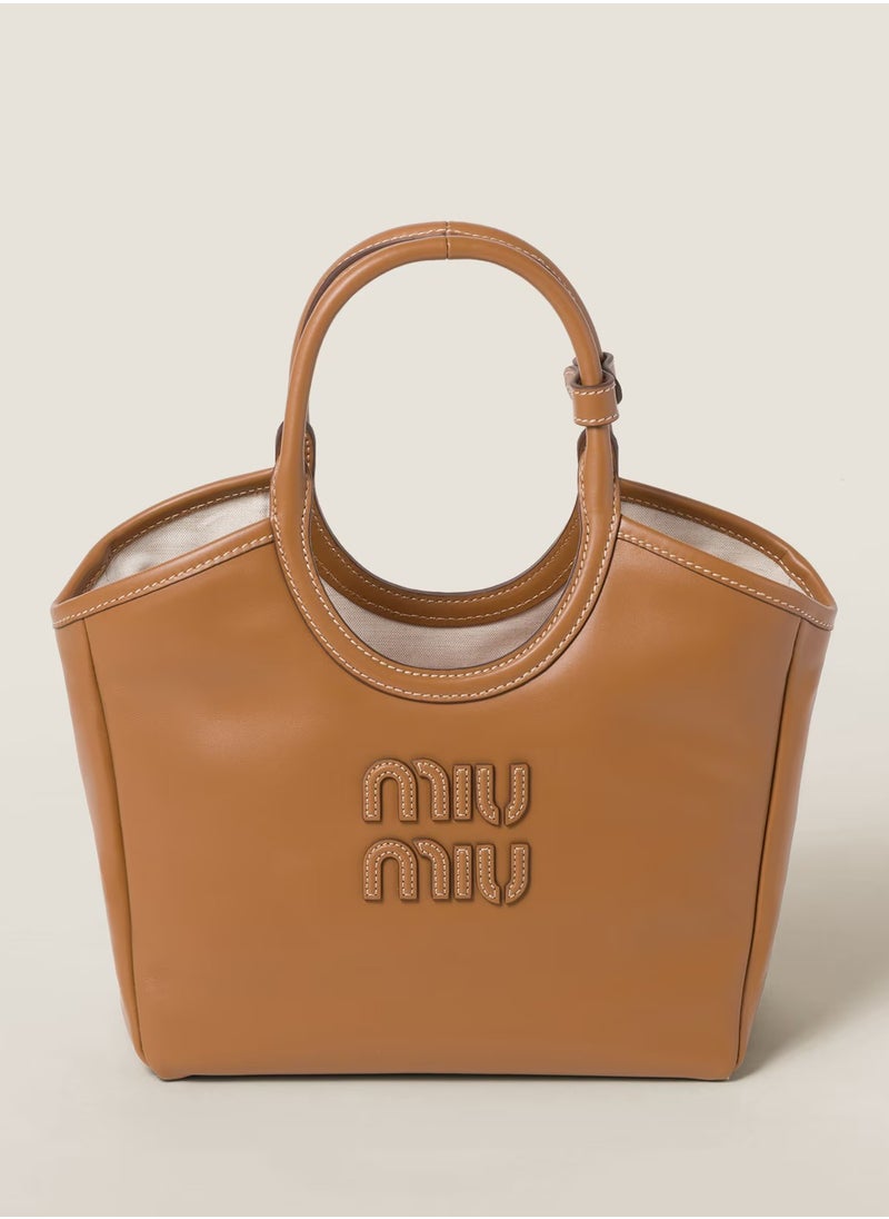 Miu Miu MIU IVY Leather Tote Bag, Women's Hand Bag, Women's Hobo Bag, Women's Shoulder Bag, Women's Cross Body Bag, Women's Travel Bag, Brown  - Image 1