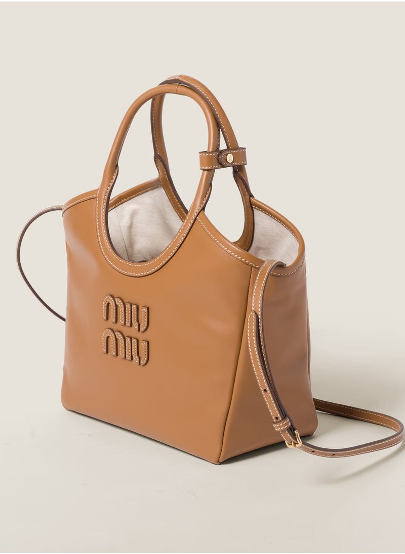 Miu Miu MIU IVY Leather Tote Bag, Women's Hand Bag, Women's Hobo Bag, Women's Shoulder Bag, Women's Cross Body Bag, Women's Travel Bag, Brown  - Image 3