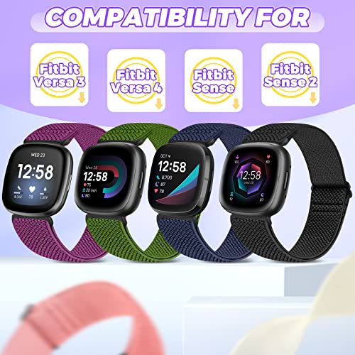 Vodtian 4 Pack Elastic Bands Compatible for Fitbit Versa 4/3 / Sense 2, Adjustable Nylon Stretchy Replacement Sport Loop Straps for Women Men - Image 3