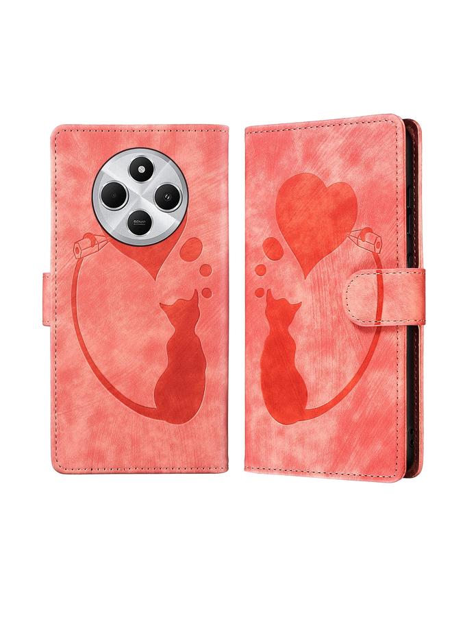 S-TOP Case For Redmi 14C 4G Pen Heart Cat Embossed Leather Phone Case - Image 1