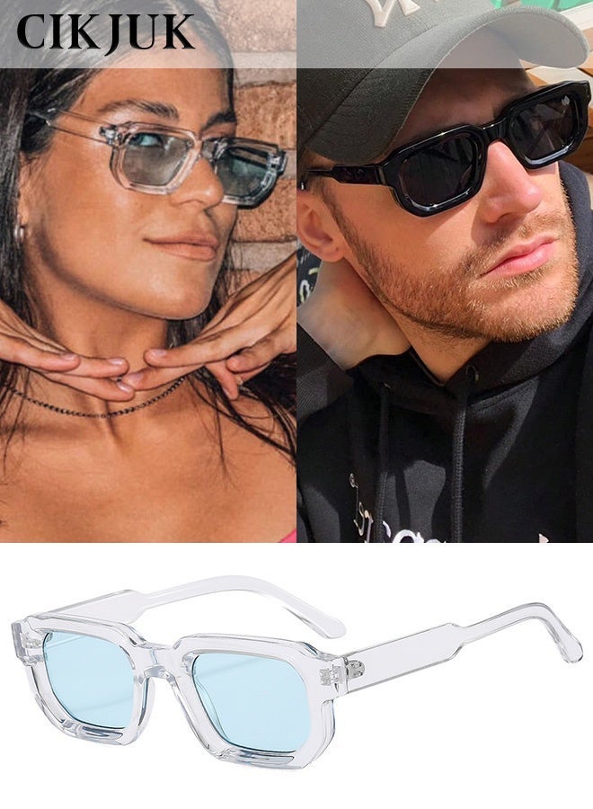 سِيكجُوك نظارات شمسية ريترو للرجال والنساء نسائية ورجالية نسائيه رجاليه مستطيلة سميكة بإطار كبير عصرية بحماية من الأشعة فوق البنفسجية تتميز بتصميم نظارة شمسيه نظاره أنيق وتشمل نضارات نساءيه رجالي نضرات رجال من أفضل النظارات الشمسية المتاحة  شفاف - Image 1