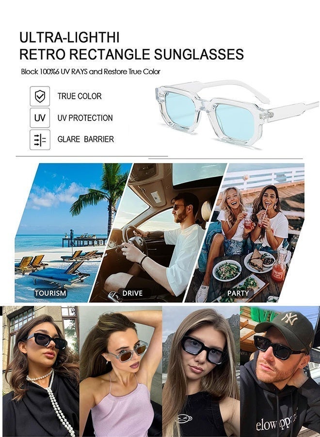 سِيكجُوك نظارات شمسية ريترو للرجال والنساء نسائية ورجالية نسائيه رجاليه مستطيلة سميكة بإطار كبير عصرية بحماية من الأشعة فوق البنفسجية تتميز بتصميم نظارة شمسيه نظاره أنيق وتشمل نضارات نساءيه رجالي نضرات رجال من أفضل النظارات الشمسية المتاحة  شفاف - Image 2