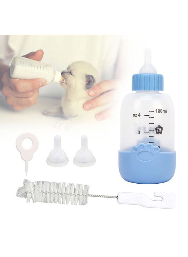 CHICIRIS - Pet Nursing Bottle, Portable Paw Pattern Silicone Pet Milk Bottle with 3 Pcs Nipples, Cat Feeding Bottle for Newborn Kittens Hamster Puppies Rabbits (Blue) - Image 1