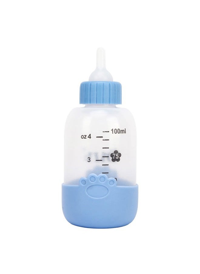 CHICIRIS - Pet Nursing Bottle, Portable Paw Pattern Silicone Pet Milk Bottle with 3 Pcs Nipples, Cat Feeding Bottle for Newborn Kittens Hamster Puppies Rabbits (Blue) - Image 1