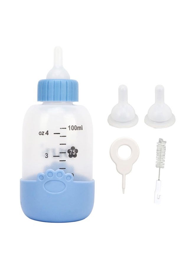 CHICIRIS - Pet Nursing Bottle, Portable Paw Pattern Silicone Pet Milk Bottle with 3 Pcs Nipples, Cat Feeding Bottle for Newborn Kittens Hamster Puppies Rabbits (Blue) - Image 1
