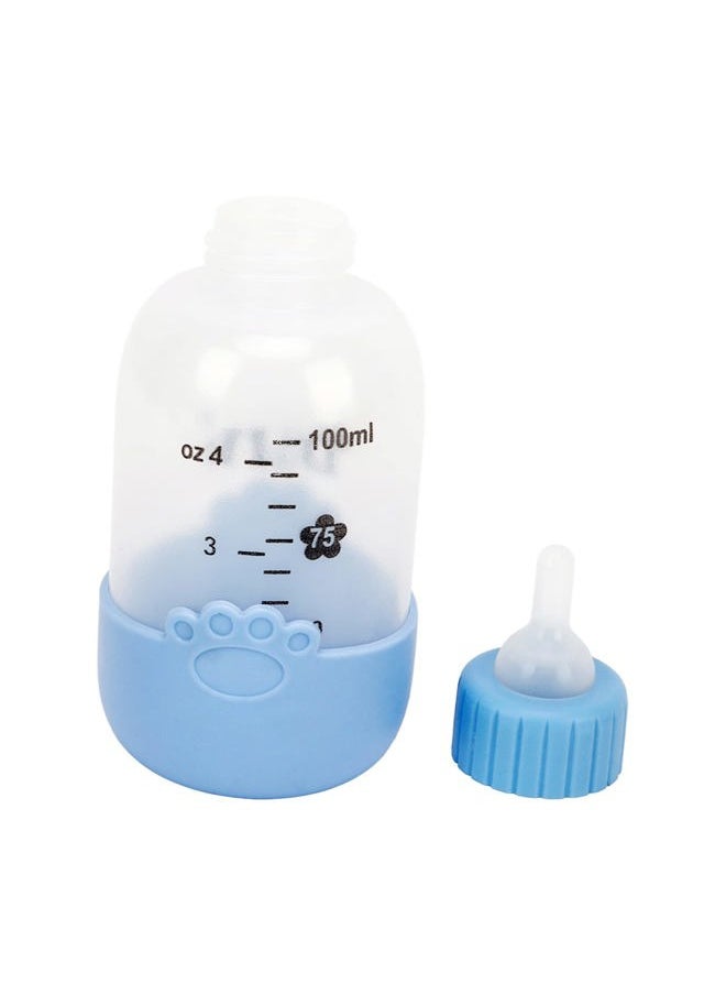 CHICIRIS - Pet Nursing Bottle, Portable Paw Pattern Silicone Pet Milk Bottle with 3 Pcs Nipples, Cat Feeding Bottle for Newborn Kittens Hamster Puppies Rabbits (Blue) - Image 1