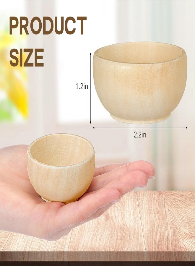 Uiifan 20 Pcs Wooden Small Bowls Mini Pinch Bowls 1.5 oz Unfinished Wood Bowl for DIY Craft Serving Kitchen Condiment Salad Nuts Dips Sauce Spice Candy, 1.2 x 2.2 Inches - Image 2