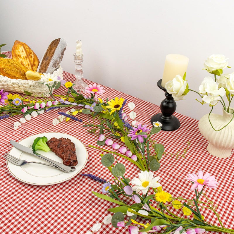 Yawwind Farmhouse Spring Garland 6 FT Vintage Spring Flower Garlands Summer Floral Garland Wildflower Garlands with Daisy for Table Centerpiece Door Frame Mantel Stairs Railing Decoration - Image 2