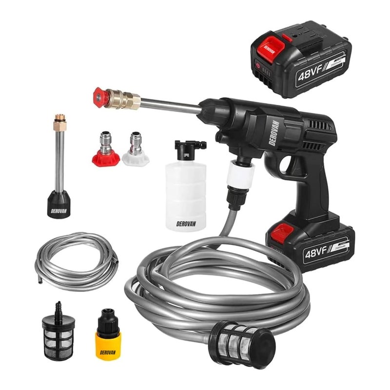 Derovan 48 V Cordless Portable High‑Pressure Washer – 200 W Motor, up to 30 Bar / 435 psi, 4 L/min Flow, 5 m Self‑Priming Hose, Foam‑Generator Nozzle, Lightweight & Cordless - Image 1