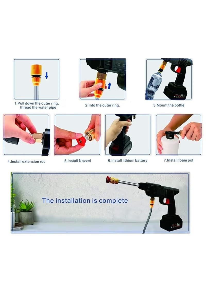 Derovan 48 V Cordless Portable High‑Pressure Washer – 200 W Motor, up to 30 Bar / 435 psi, 4 L/min Flow, 5 m Self‑Priming Hose, Foam‑Generator Nozzle, Lightweight & Cordless - Image 4