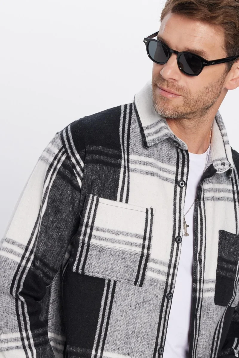 Tudors Men's Relax Fit Casual Cut Lumberjack Double Pocket Checkered Winter Shirt