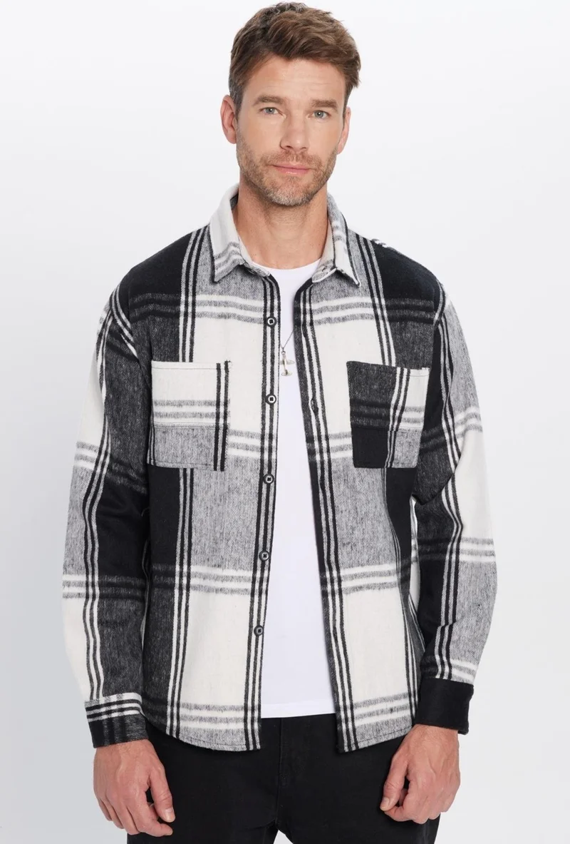 Tudors Men's Relax Fit Casual Cut Lumberjack Double Pocket Checkered Winter Shirt