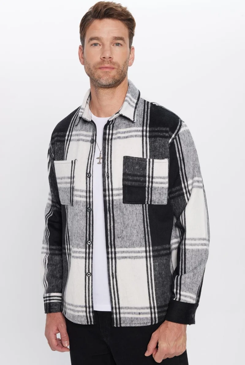Tudors Men's Relax Fit Casual Cut Lumberjack Double Pocket Checkered Winter Shirt