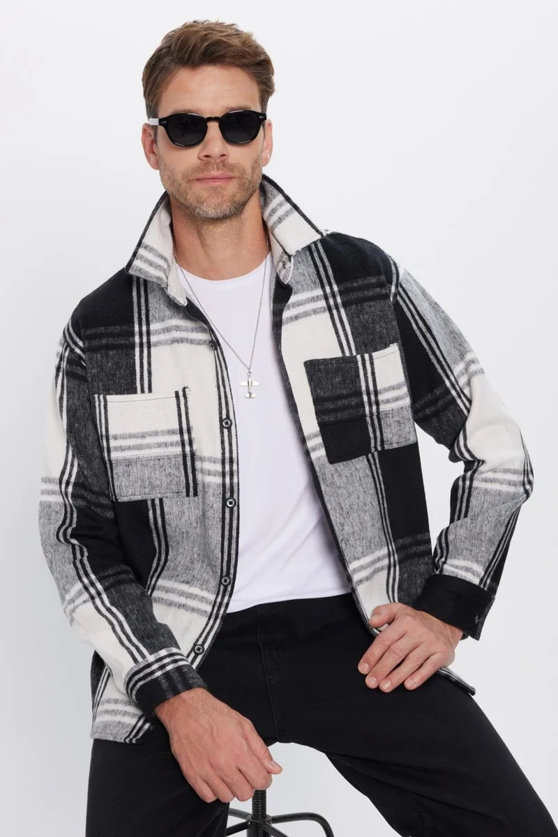 Tudors Men's Relax Fit Casual Cut Lumberjack Double Pocket Checkered Winter Shirt