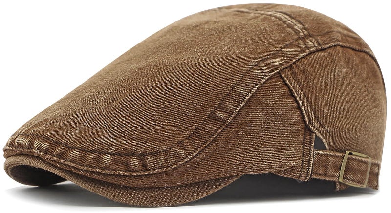 Taidor Mens Denim Cotton Newsboy Cap Ivy Gatsby Driving Hunting Cabbie Hat, Coffee, One size - Image 1