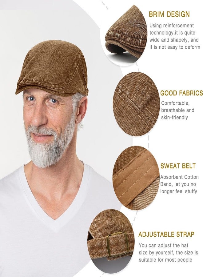 Taidor Mens Denim Cotton Newsboy Cap Ivy Gatsby Driving Hunting Cabbie Hat, Coffee, One size - Image 2